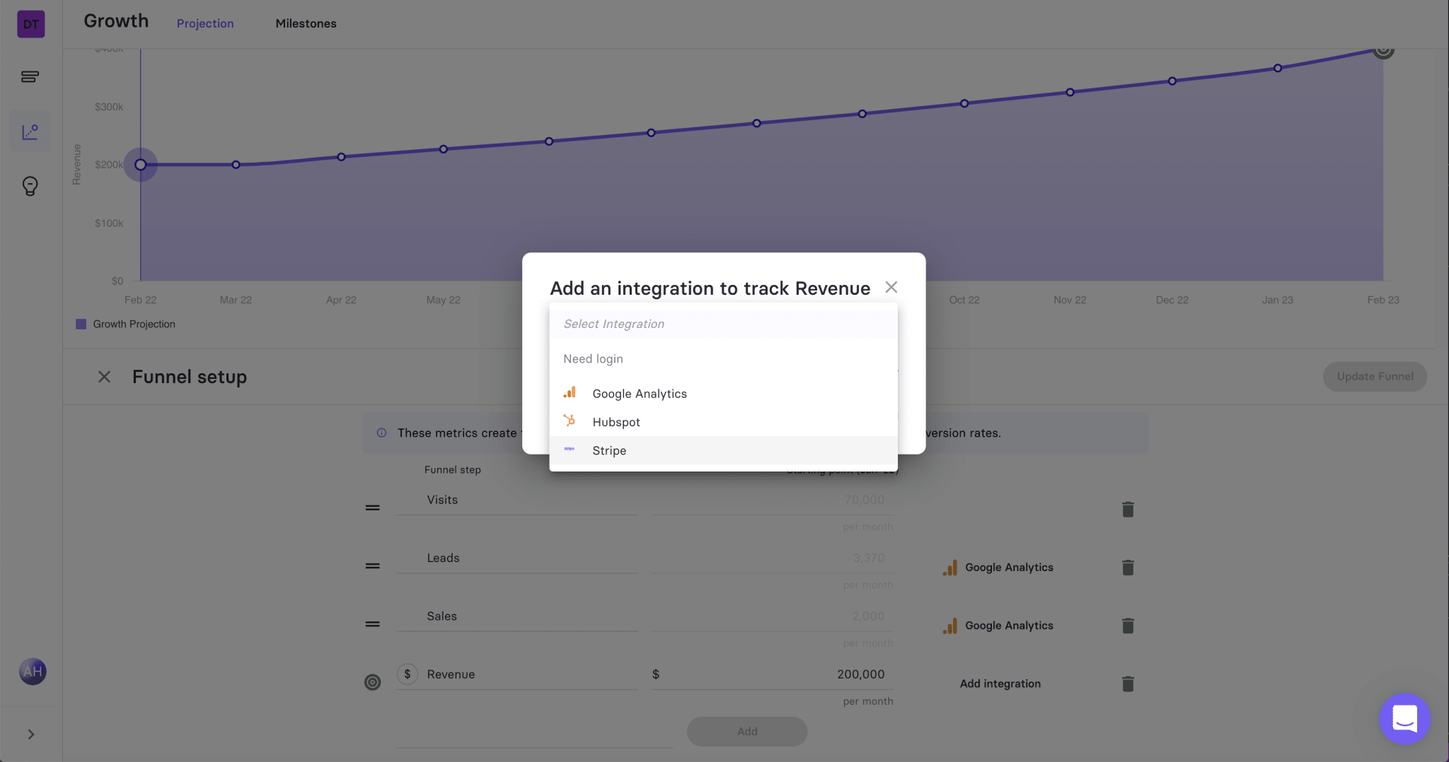 Connect up Stripe to sync revenue data for your funnel